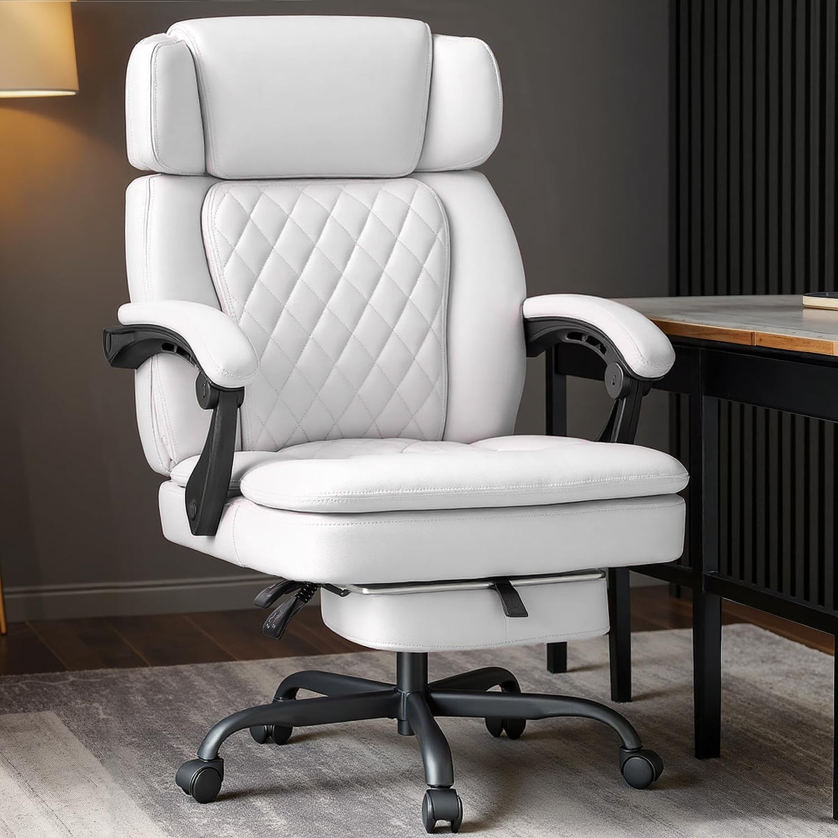 400lbs Executive Office Chair with Foot Rest for Heavy People, Ergonomic Big and Tall Desk Chair with Adjustable Headrest, High Back PU Leather Comfy Heavy Duty Computer Chair with Spring Cushion