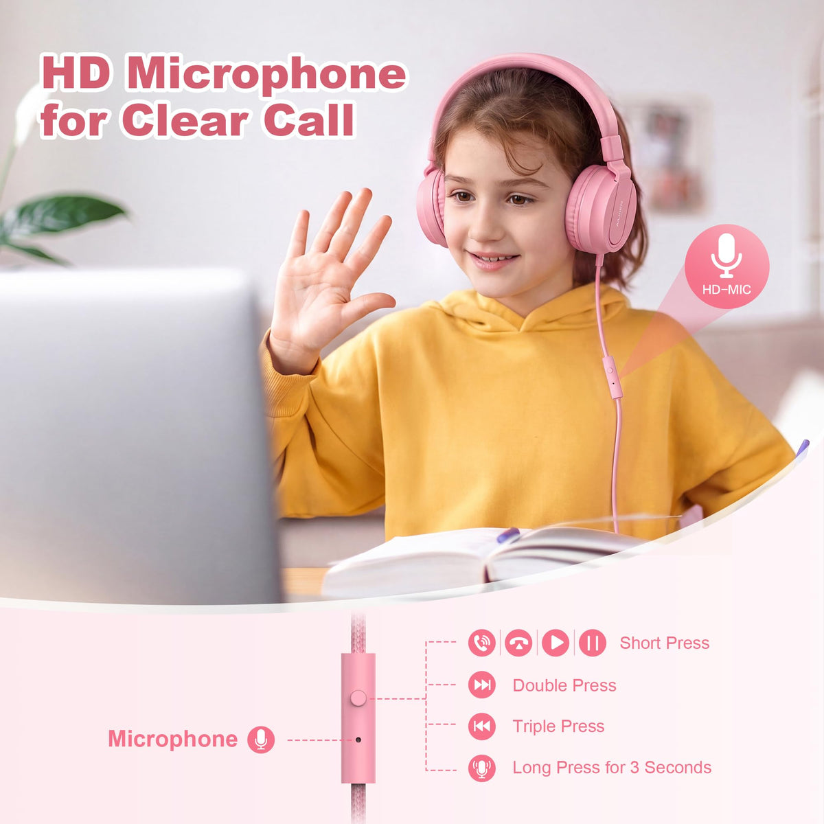AILIHEN I35 Kids Headphones for School with Mic, 93dB Volume, Green Purple