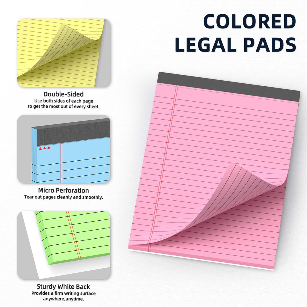 Colored Legal Pads 8.5 x 11, 3 Pack Notepads 8.5 x 11 Wide Ruled Note Pads