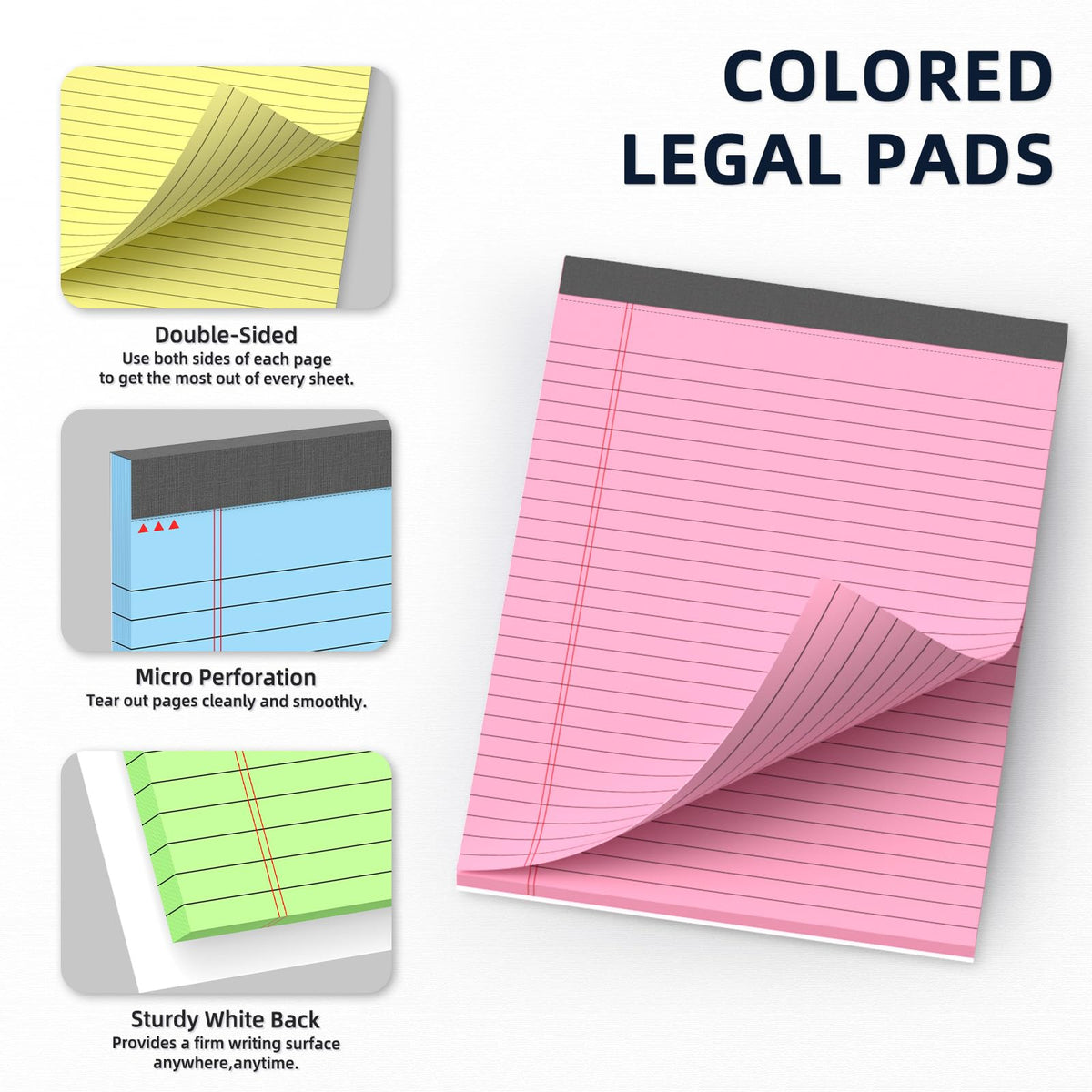 Colored Legal Pads 8.5 x 11, 3 Pack Notepads 8.5 x 11 Wide Ruled Note Pads