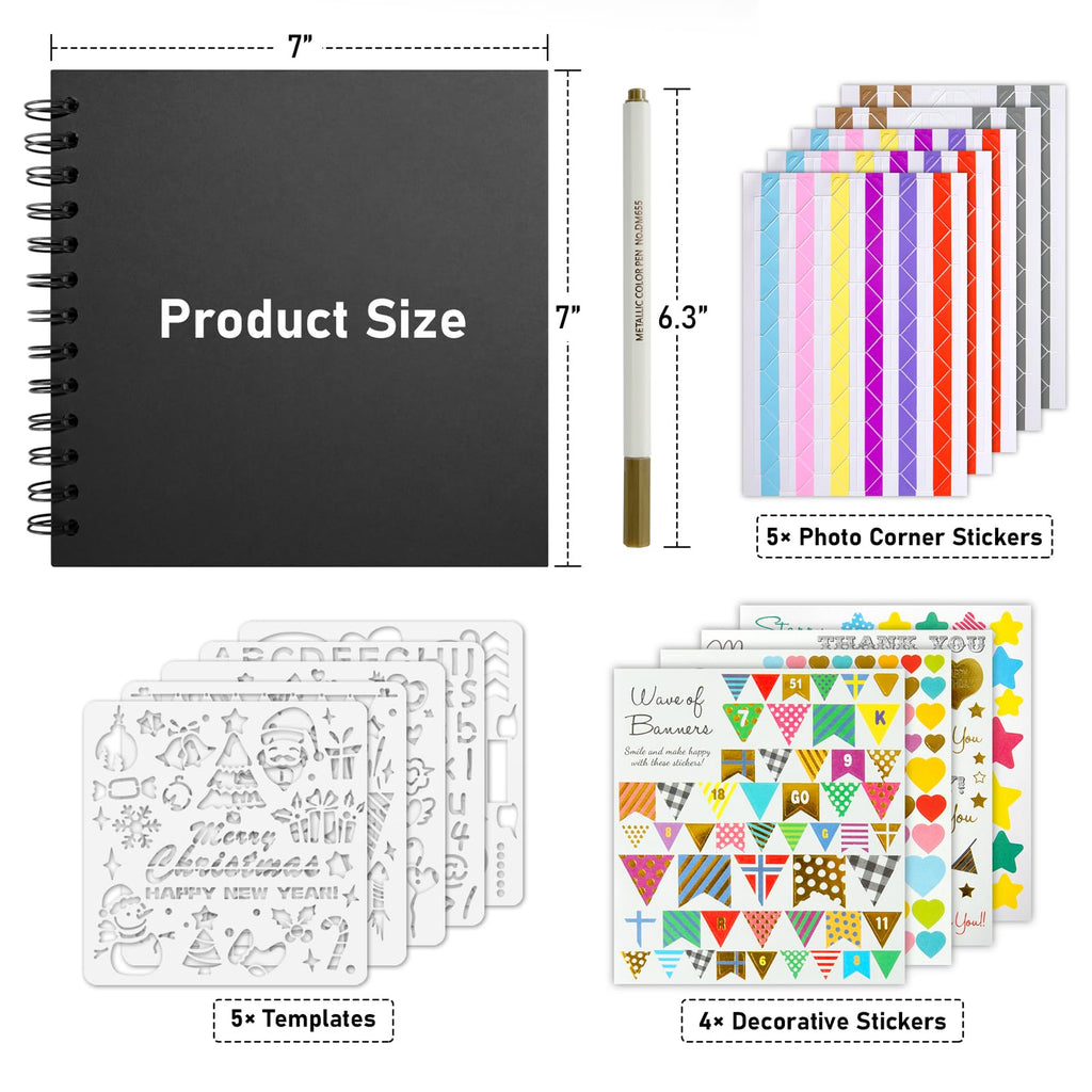 Gotideal 80 Pages Scrapbook Album with 10 Metallic Markers, Black