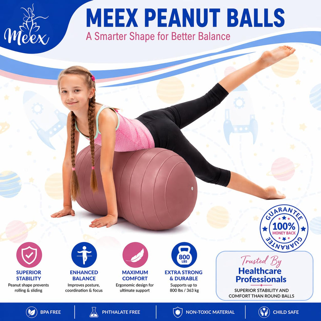 Meex Sensory Peanut Ball for Kids Therapy and Exercise - Enhance Balance, Motor Skills and Physical Therapy Calming Development with Our Yoga Ball - Flexible Seating for Autistic Children