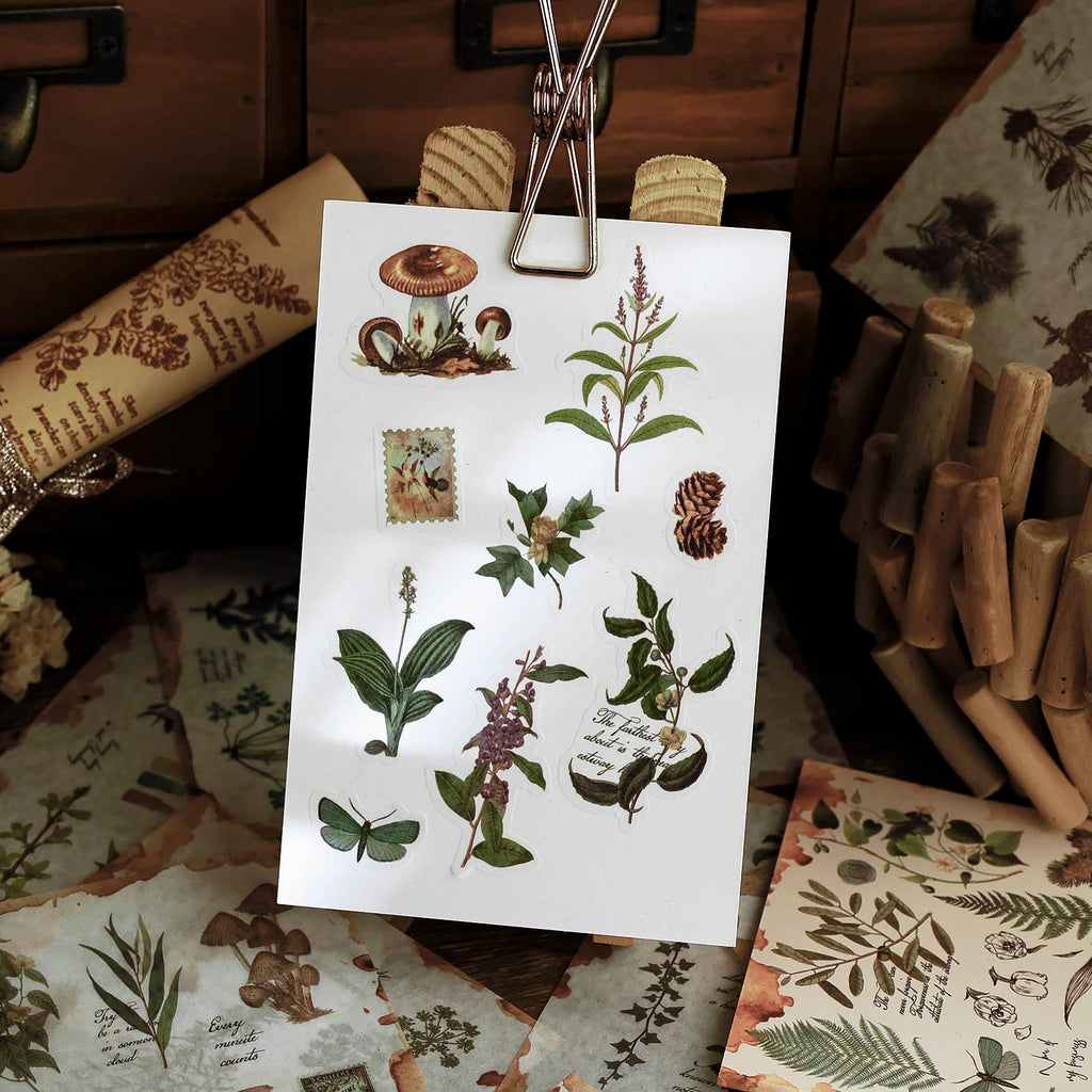 Dizdkizd Nature Botanical Stickers for Journaling, Ephemera Sticker Book, Translucent Washi Sticker for Scrapbooking - 20 Sheets (200 Pieces)