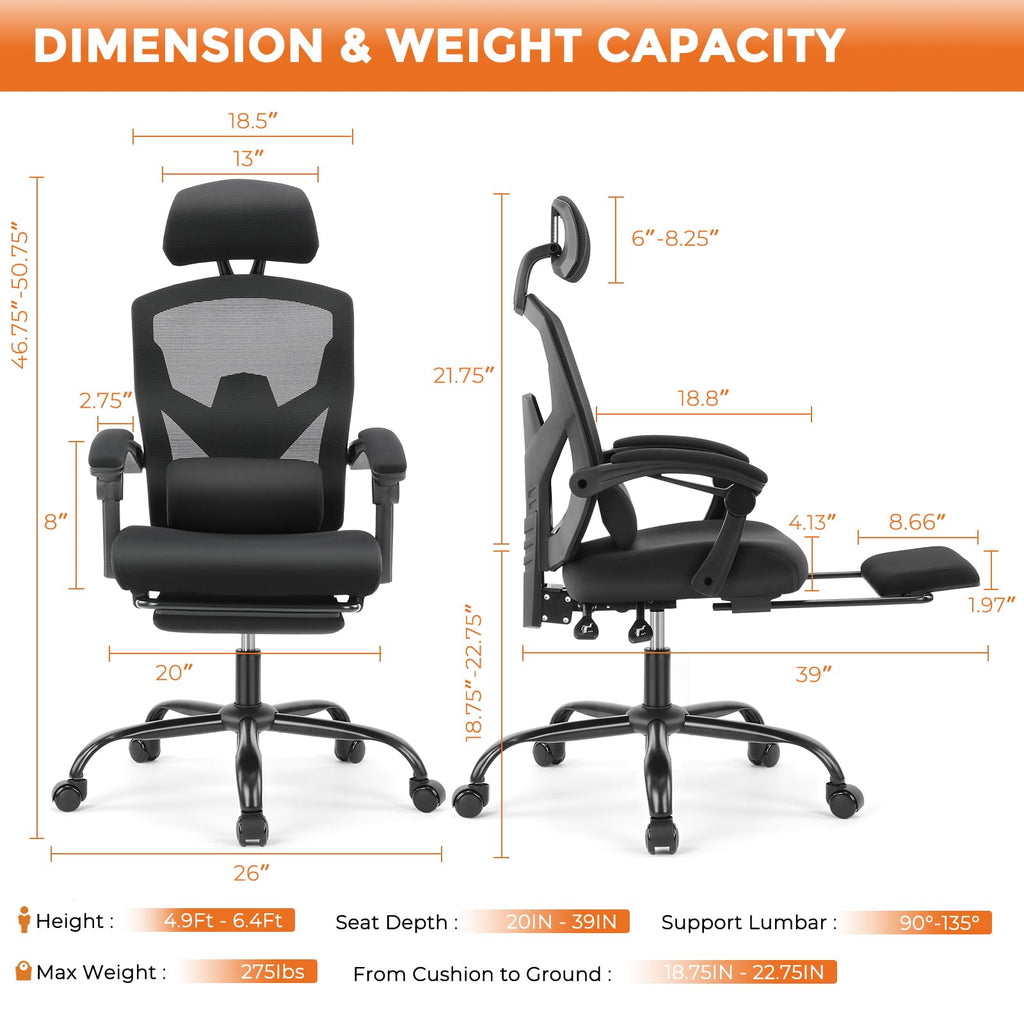 Sweetcrispy Ergonomic Office Desk Chair, Swivel Computer Chair