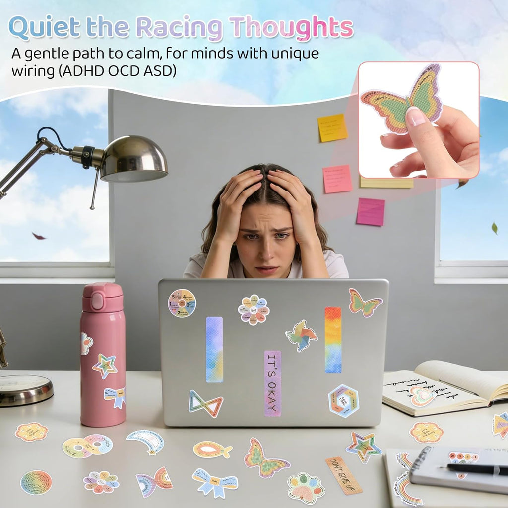 108 Pieces Sensory Stickers - 2 Textured Surface Sensory Stickers with Storage Box - Fidget Strips for Adults, and ADHD - Anxiety Relief Mindfulness Stickers for Office Desk