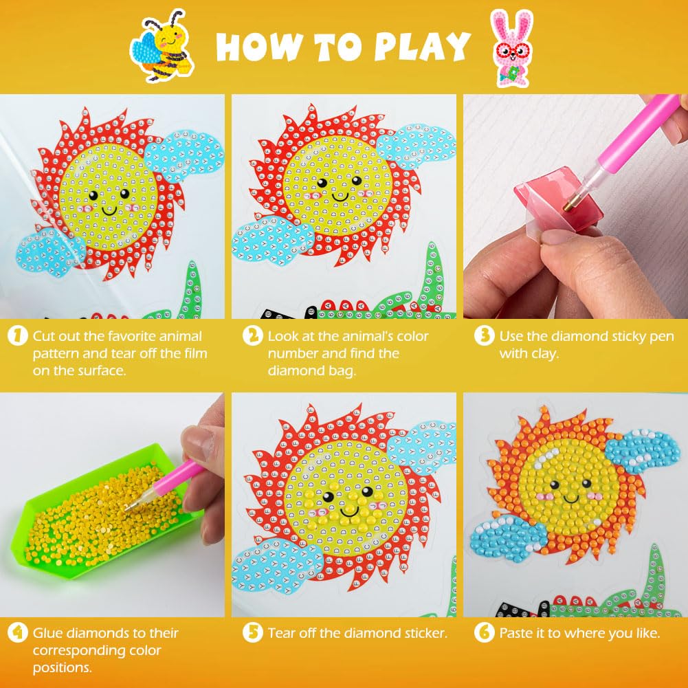 Labeol Diamond Art Kits for Kids Boys and Girls Ages 6-8-10-12 Easy to DIY Creative Diamond Art Sticker Craft by Numbers Kits for Kids and Adult Beginners (Animal)