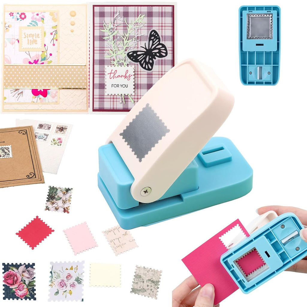 Stamp Puncher 1inch Square Postage Stamp Punch |Stamp Hole Puncher| Scalloped Rectangle Lever Action Paper Punches for Crafting Scrapbooking DIY Card Making Arts Crafts Supplies