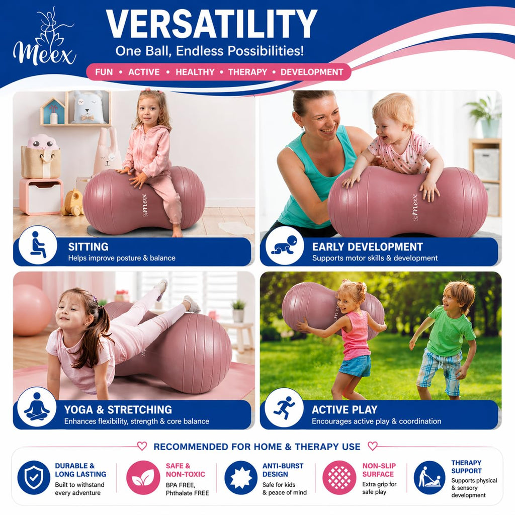 Meex Sensory Peanut Ball for Kids Therapy and Exercise - Enhance Balance, Motor Skills and Physical Therapy Calming Development with Our Yoga Ball - Flexible Seating for Autistic Children
