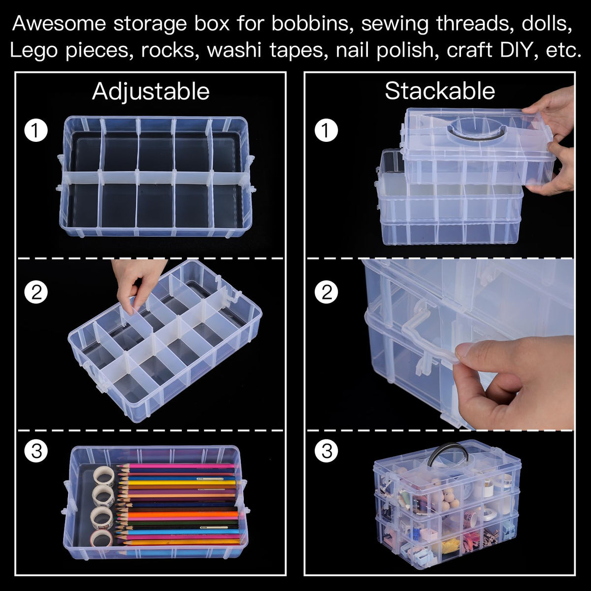 Bead Organizer 3 Tier 30 grid Stackable Craft Tackle Storage Container