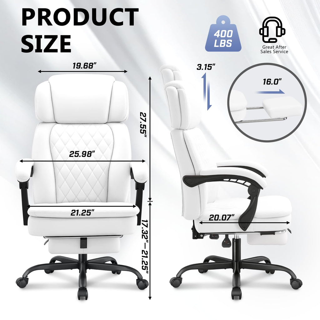 400lbs Executive Office Chair with Foot Rest for Heavy People, Ergonomic Big and Tall Desk Chair with Adjustable Headrest, High Back PU Leather Comfy Heavy Duty Computer Chair with Spring Cushion
