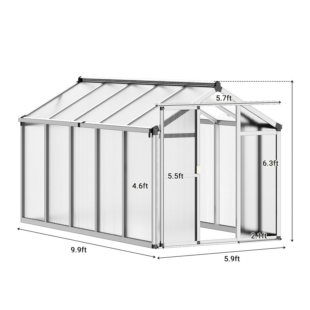 IDEALHOUSE Aluminum Polycarbonate Greenhouse (6×8 and 6×10 ft)