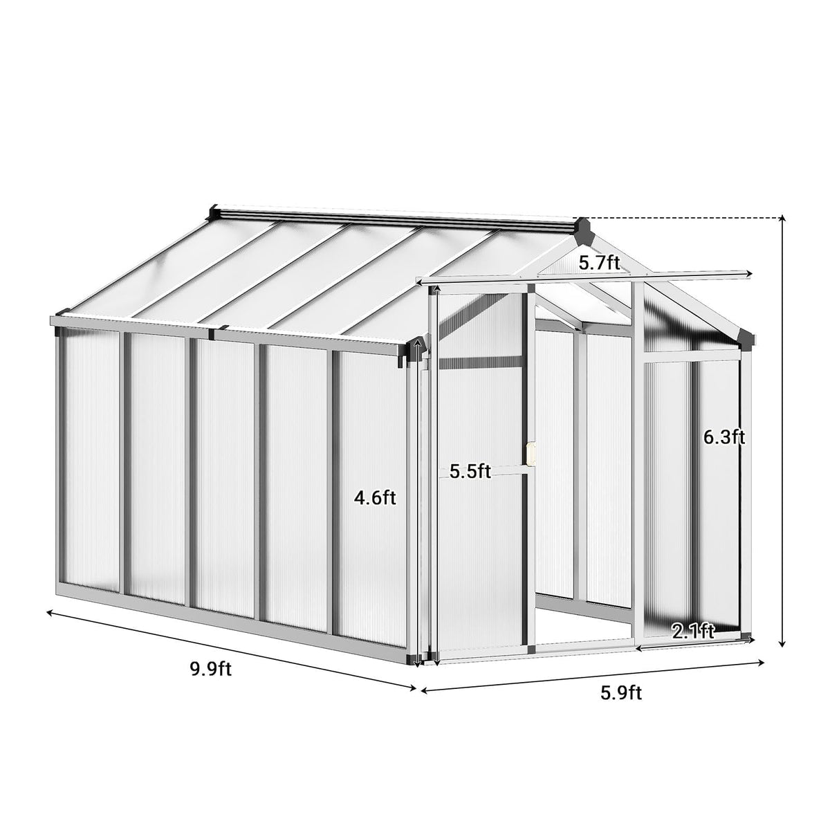 IDEALHOUSE Aluminum Polycarbonate Greenhouse (6×8 and 6×10 ft)