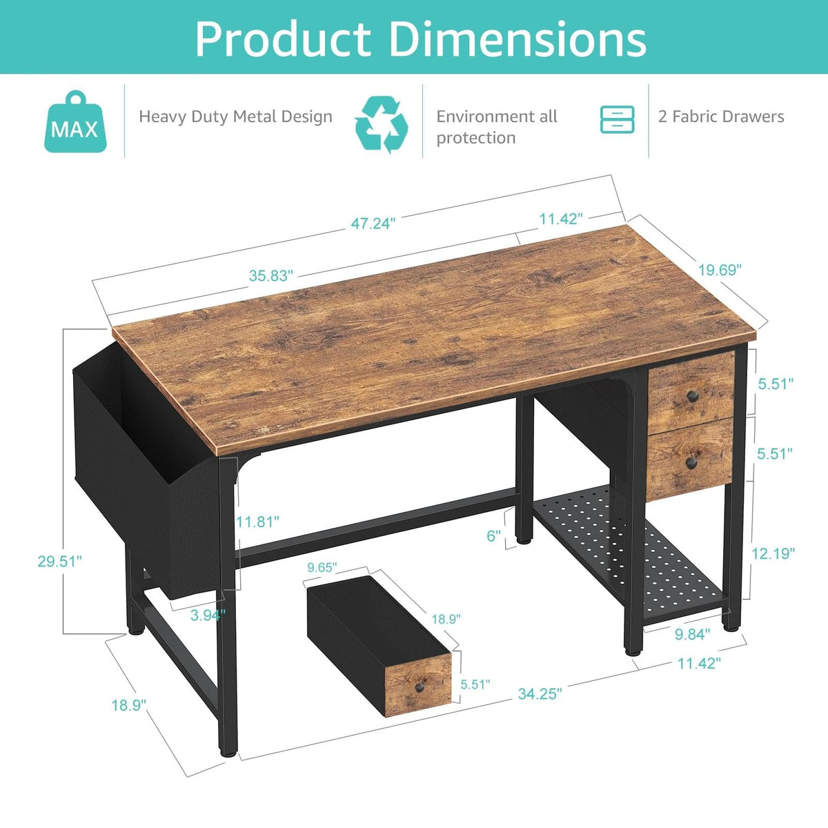 Lufeiya 40-Inch Student Desk with Drawers