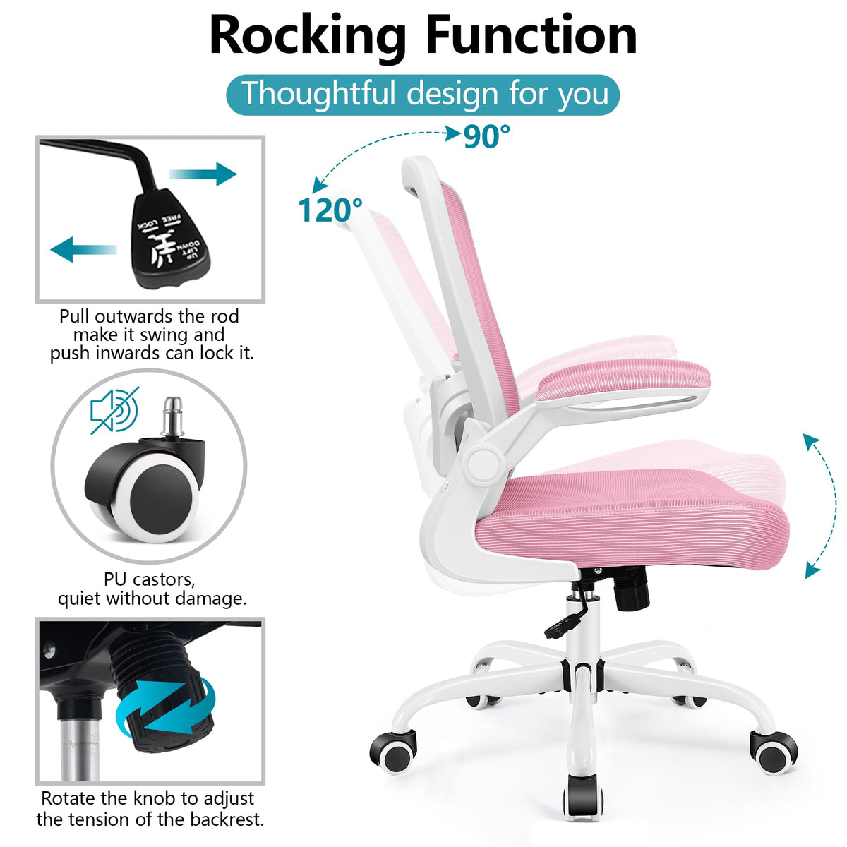 FelixKing Office Chair, Ergonomic Desk Chair Breathable Mesh Chairs Adjustable High Back Lumbar Support Flip-up Armrests, Executive Rolling Swivel Comfy Computer Chairs Home Office Black