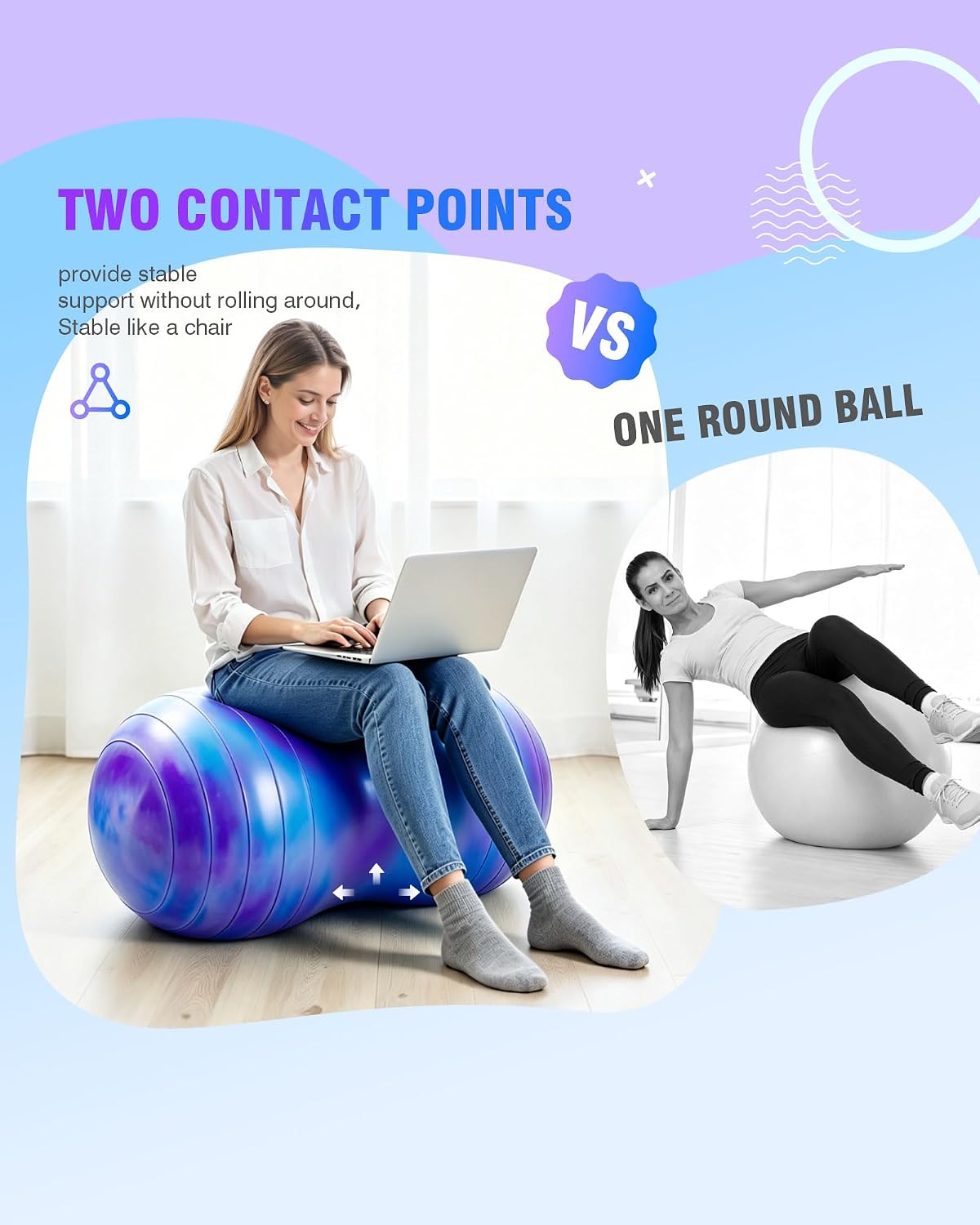 ZOOJOY Peanut Ball for Kids and Adults, 18/20Inch Anti-Burst Exercise Ball