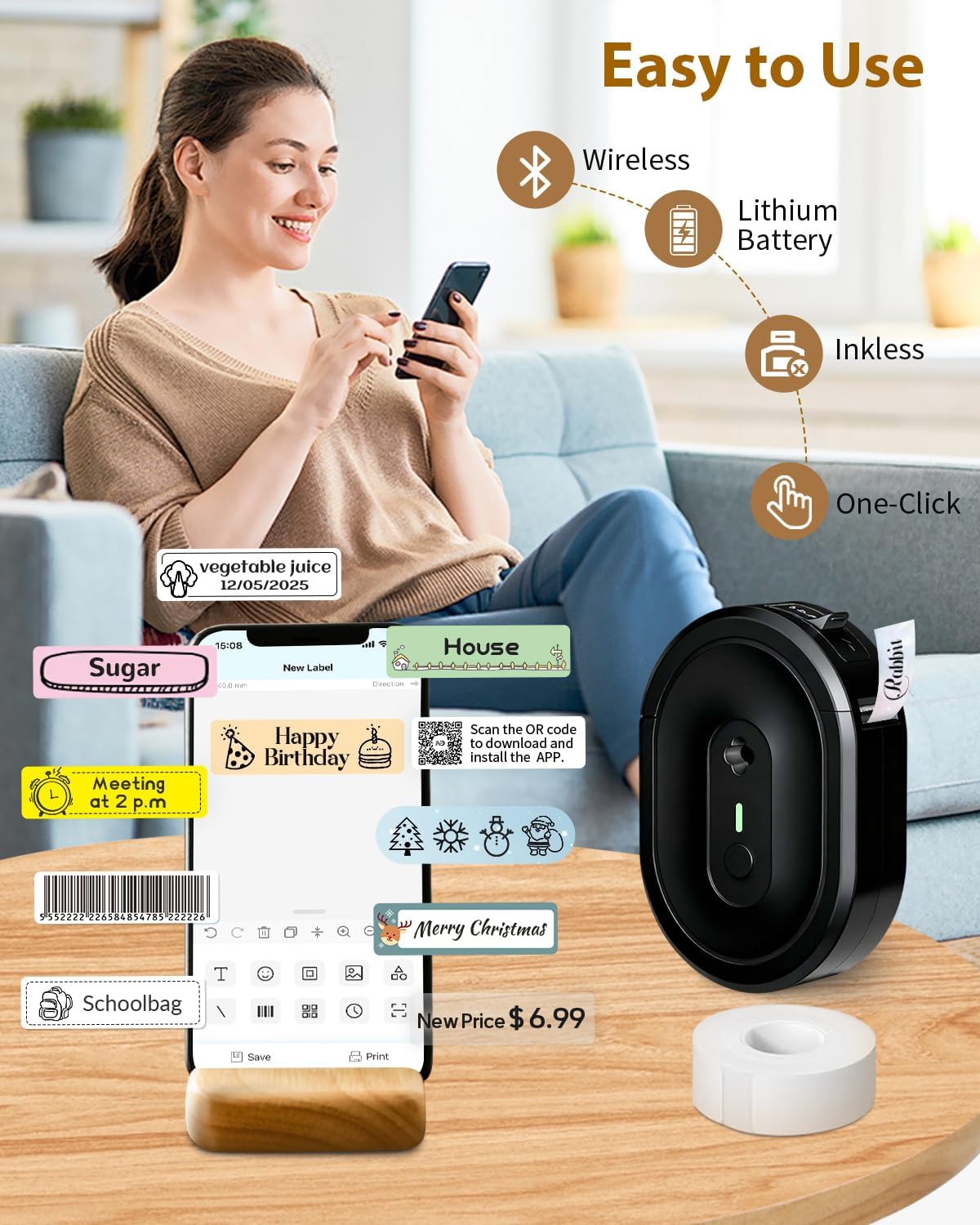 NDYIN Label Maker N12 Bluetooth Thermal Label Printer