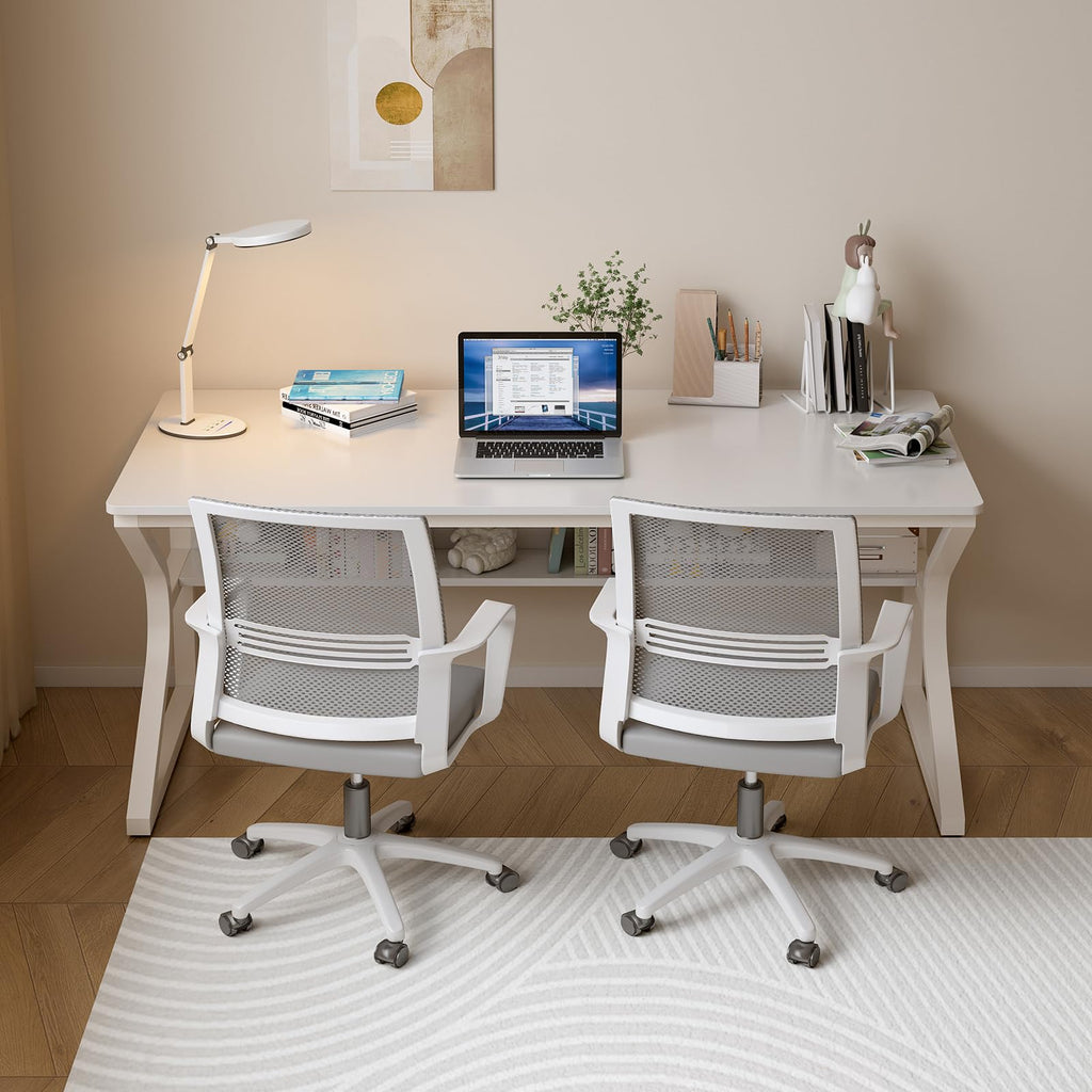 OSCHF 63-Inch Two-Student Desk with Storage Shelf