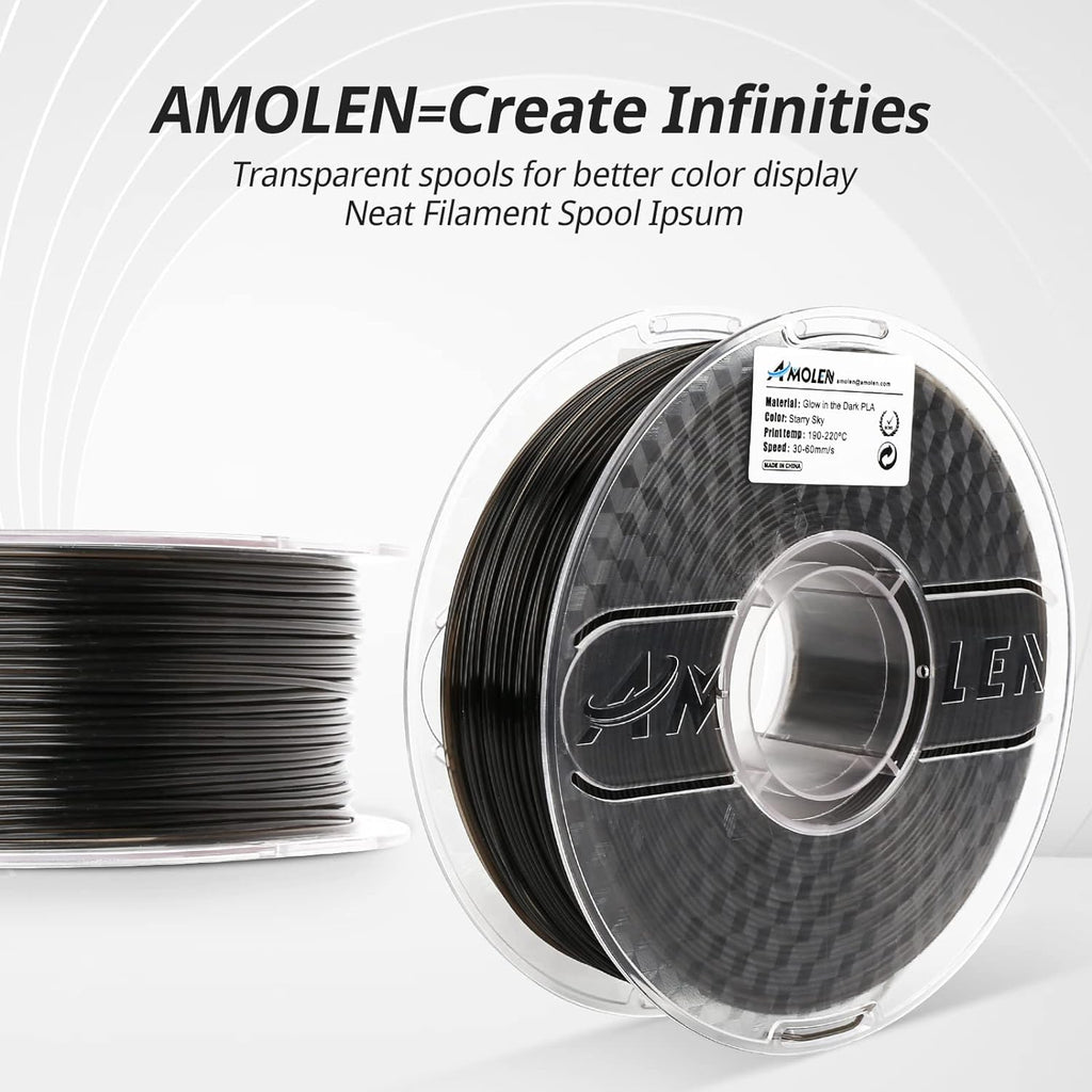 AMOLEN 3D PLA Printer Filament, 1.75mm Glow in The Dark Shiny Firefly Blue PLA Filament for 3D Printing, Best with UV Lamps, 1kg Spool (2.2lbs), Dimensional Accuracy +/- 0.02 mm, Fit Most 3D Printers