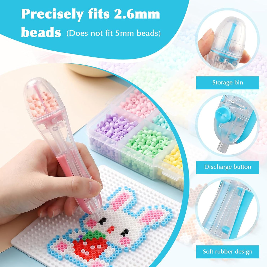 2.6mm Fuse Bead Pen with Automatic Dispenser - 2 Pieces High Capacity & Transparent Fuse Bead Dispenser Perler Bead Tools No Jams for Holiday Home DIY Parent-Child Interaction and Kid's Crafts Boosts