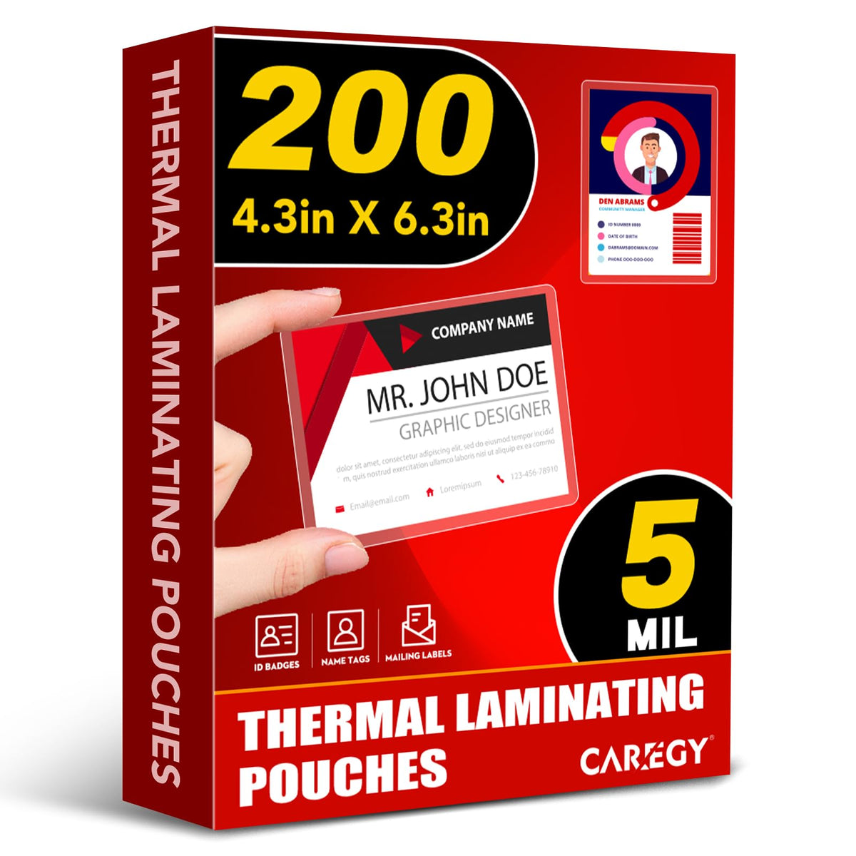 CAREGY: 200-Count Business Card Size Laminating Pouches (5 Mil)