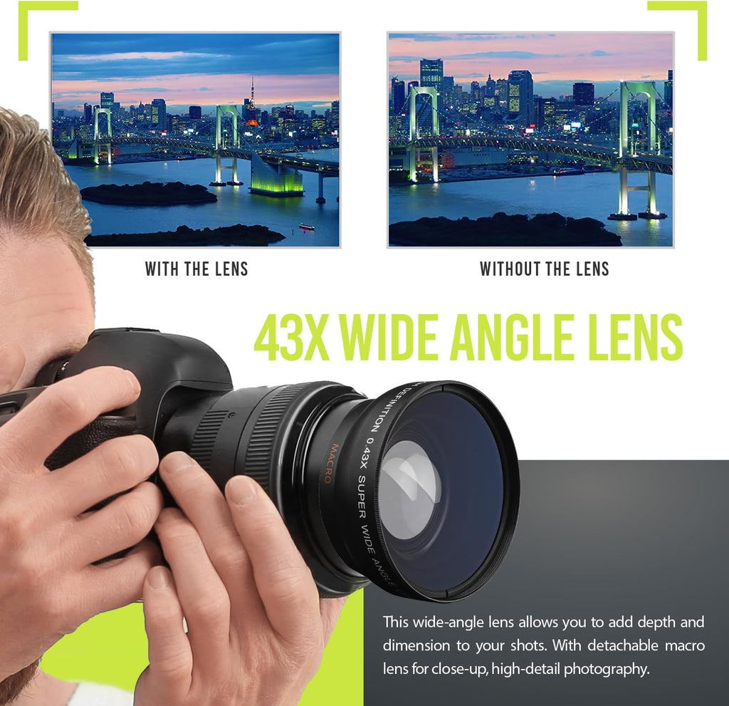 Ultra Deluxe Lens Kit for Canon Rebel T3, T5, T5i, T6, T6i, T7, T7i, EOS 80D, EOS 77D Cameras with Canon EF-S 18-55mm is II Lens - Includes: 7pc 58mm Filter Set + 58mm Wide Angle and Telephoto Lens