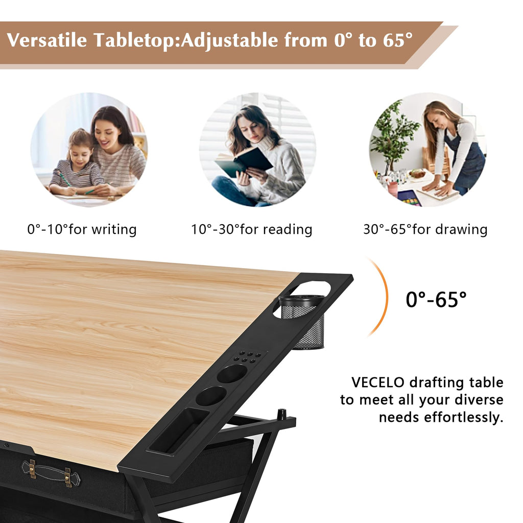 VECELO Adjustable Drafting and Art Desk with Stool