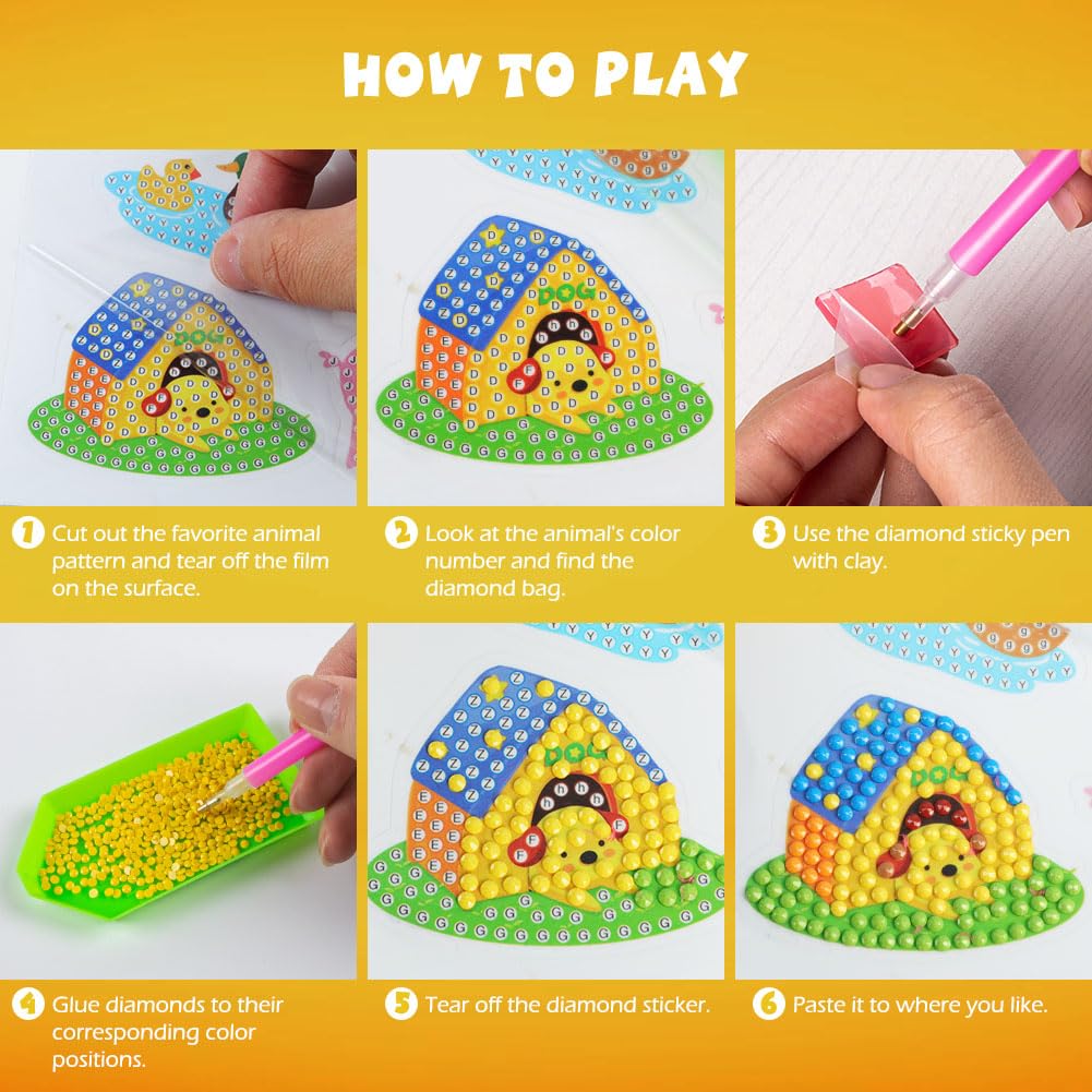 Labeol Diamond Art Kits for Kids Boys and Girls Ages 6-8-10-12 Easy to DIY Creative Diamond Art Sticker Craft by Numbers Kits for Kids and Adult Beginners (Animal)