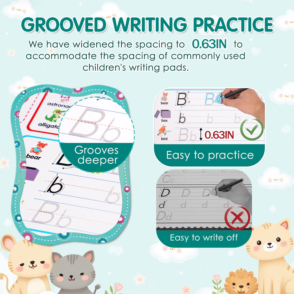 Magic Grooved Writing Practice, Tiny Thinkers Reusable Indented Handwriting Practice for Kids 3-5, Your Little Explorer Motor Magic Happy Writer System Children Set Age 6-8 for Preschool Kindergarten