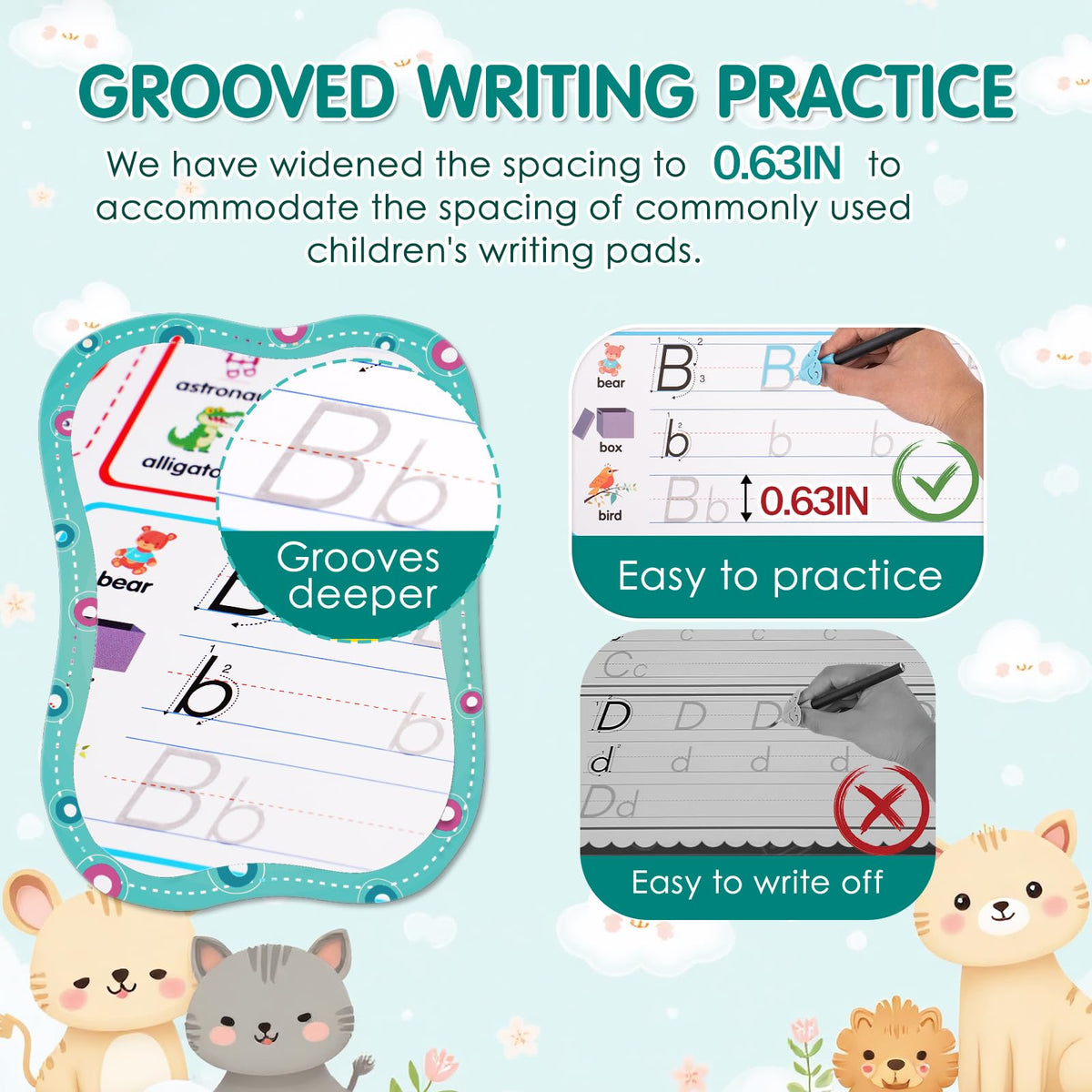 Magic Grooved Writing Practice, Tiny Thinkers Reusable Indented Handwriting Practice for Kids 3-5, Your Little Explorer Motor Magic Happy Writer System Children Set Age 6-8 for Preschool Kindergarten
