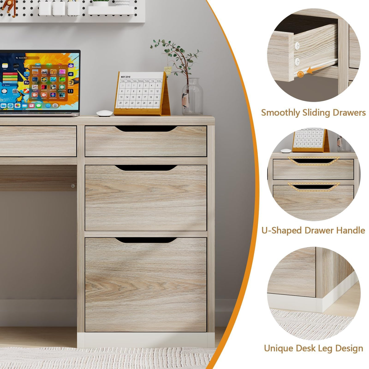 MaverickFurni White Desk with Drawers, 48 Inch Small Computer Desk