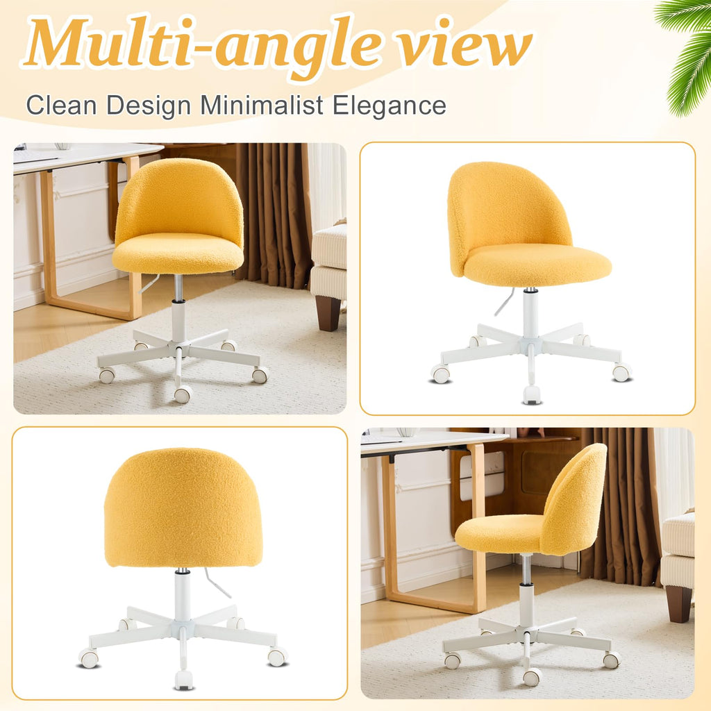 VINGLI Cute Candy Chair Armless Comfy Small Office Desk Vanity Chair with Wheels & Lumbar Support,Teddy Adjustable Rolling Swivel Computer Task Ch for Home Office,Bedroom,Gentle Pink