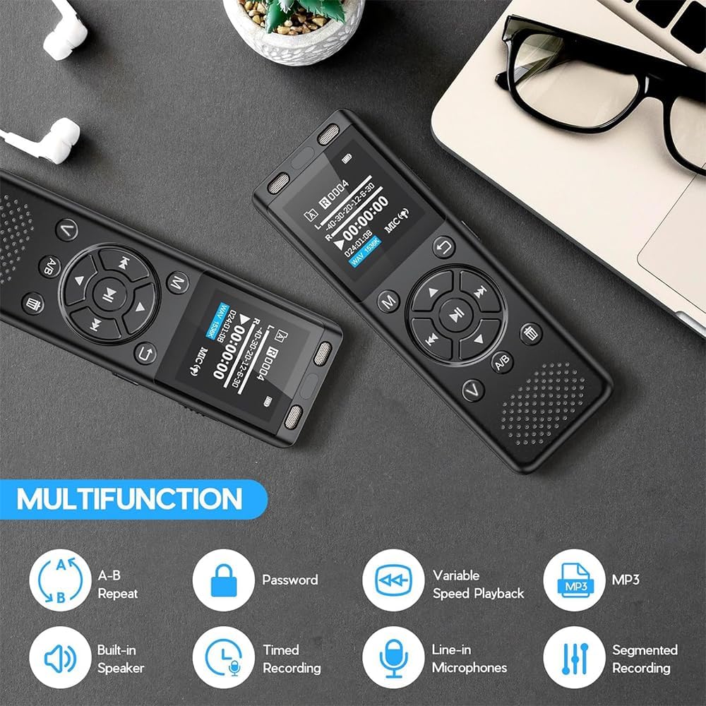 Tonfarb 64GB Digital Voice Recorder with Playback,Audio Recording Device