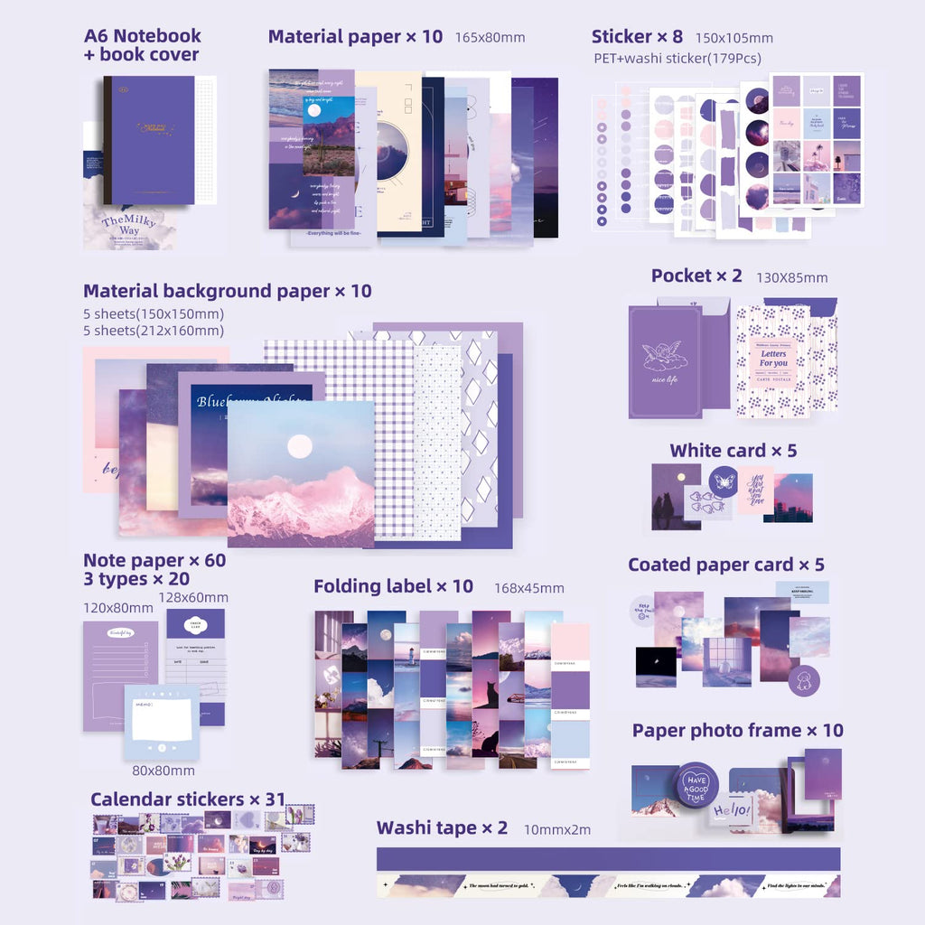emmoolife 348 Pcs Scrapbooking Supplies Kit, Vintage Aesthetic Scrapbook Kit for Bullet Junk Journal, Stationery, A6 Grid Notebook, DIY Journaling Supplies, Birthday Craft Gift for Teen Girl Women