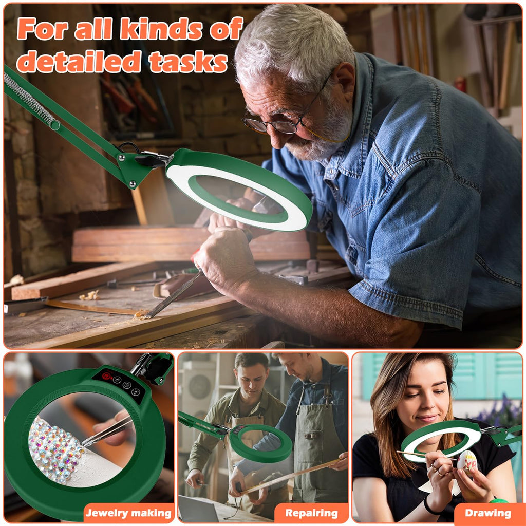 30X 12X Square Magnifying Glass with Light and Clamp, 36'' Ultra Long Lamp