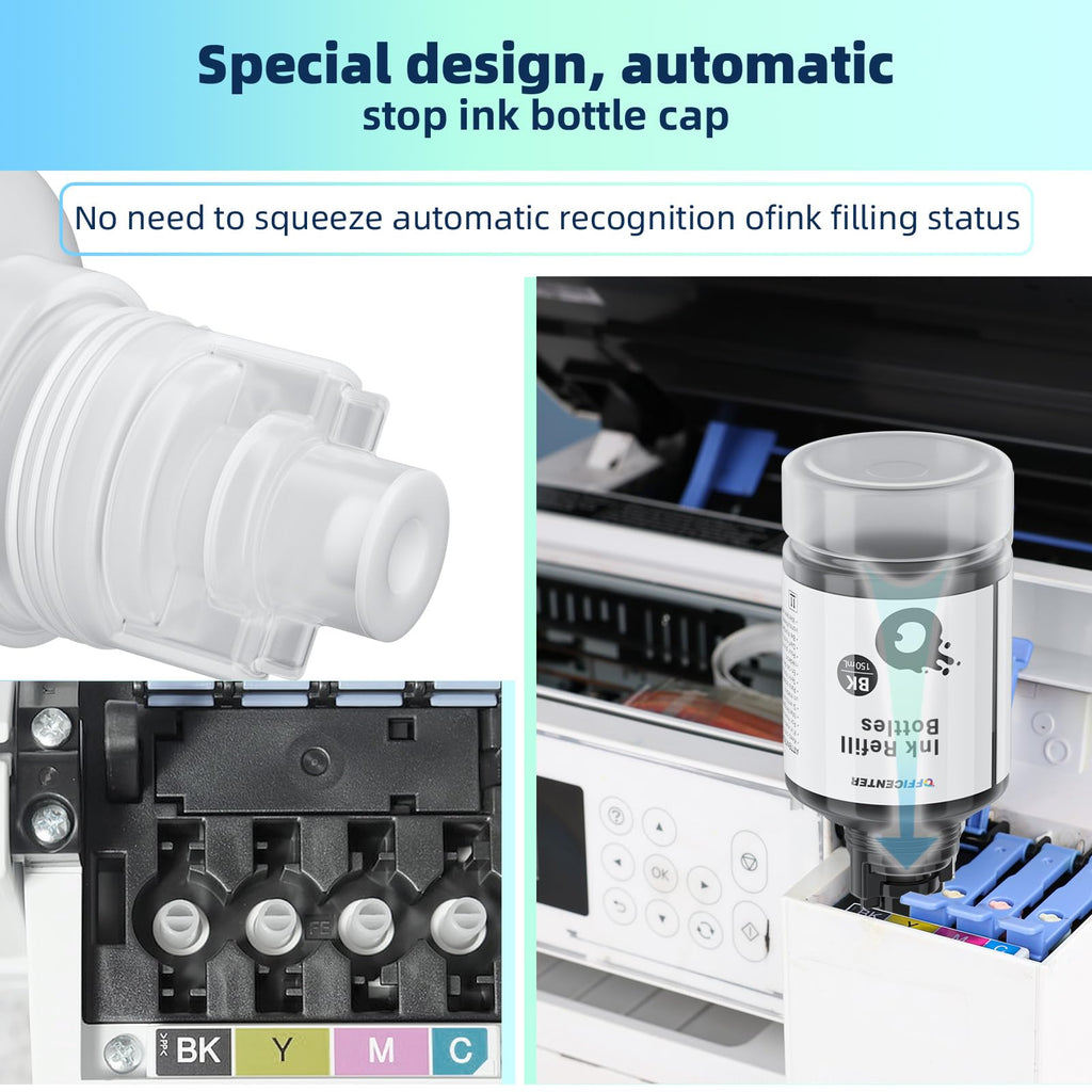 OFFICENTER Compatible Ink Refill Bottles for ET2760 ET-4760 ET2750 ET-3760 ET-2850 ET-15000 ST-4000 ST-2000 ET-3710 ET-3850 ET-3750 ET-4850 ET-3830 ET4750 ET2700 ST3000 ET3700 Printer(2BK C M Y)