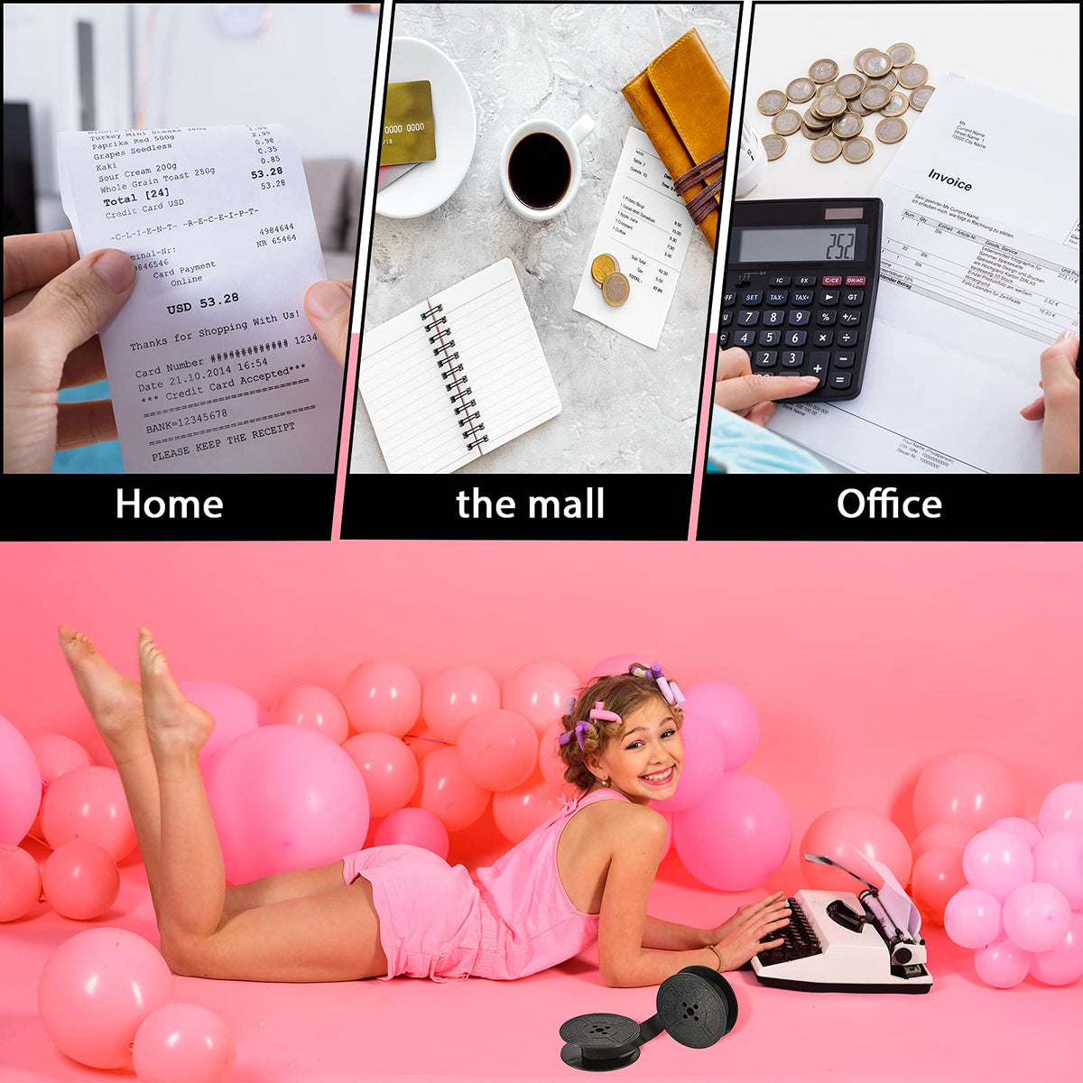 Tenare 4 Pairs Universal Typewriter Ribbon, Calculator Ribbon, Red, Black