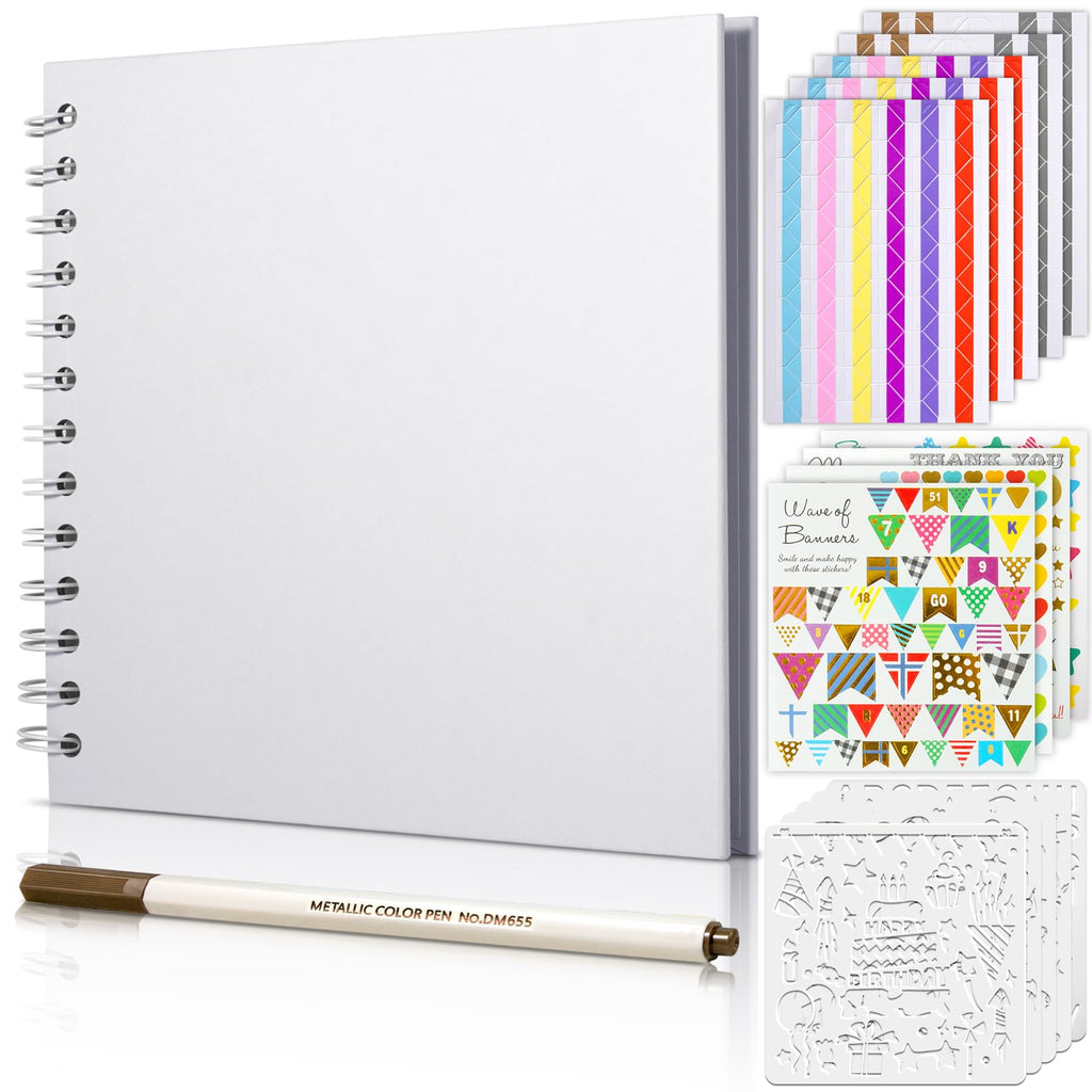 Gotideal 80 Pages Scrapbook Album with 10 Metallic Markers, Black