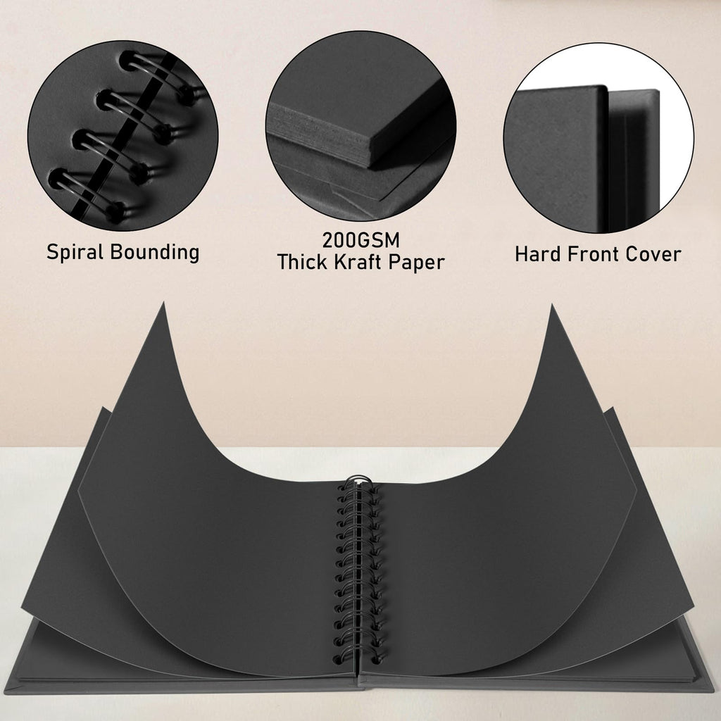 Gotideal 80 Pages Scrapbook Album with 10 Metallic Markers, Black