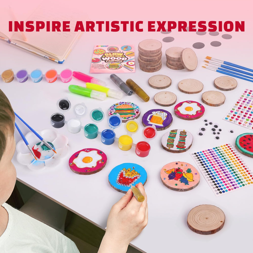 Wooden Painting Kit for Kids, Arts and Crafts Gift Set for Boys Girls 6-12