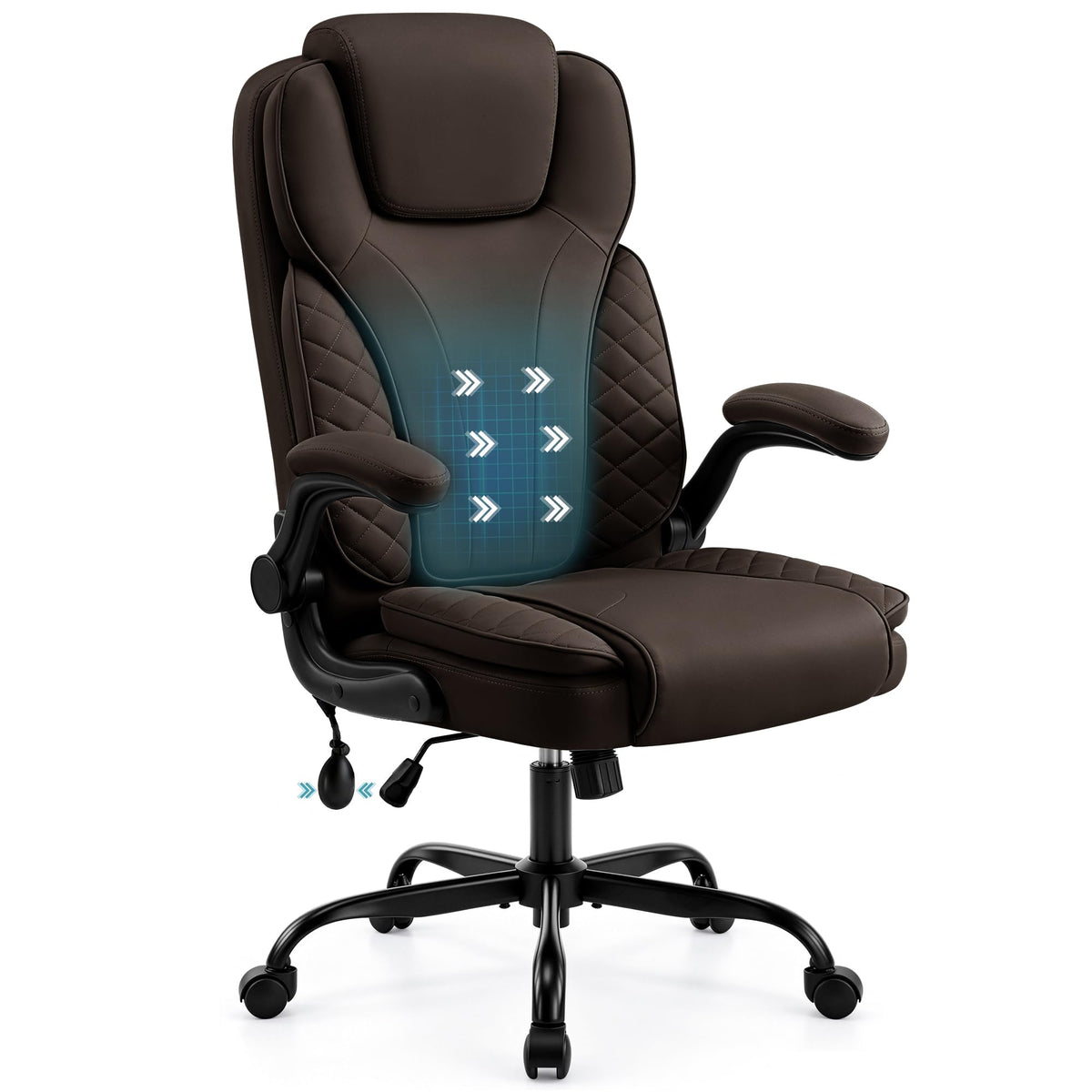 Hayelf High-Back Study Chair with Inflatable Lumbar Support and Flip-Up Arms