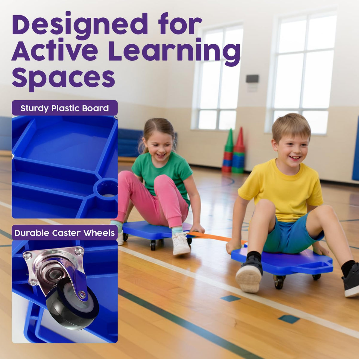Hurtle Heavy Duty Gym Floor Scooter Board with Safety Handles - PE & Sensory Equipment