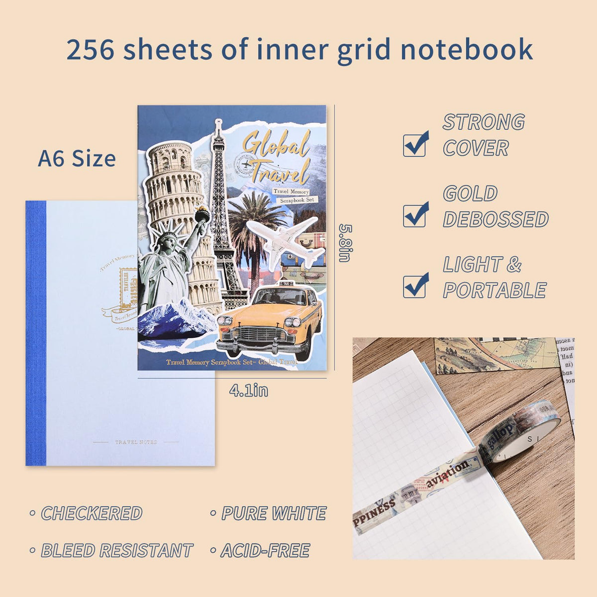 emmoolife 348 Pcs Scrapbooking Supplies Kit, Vintage Aesthetic Scrapbook Kit for Bullet Junk Journal, Stationery, A6 Grid Notebook, DIY Journaling Supplies, Birthday Craft Gift for Teen Girl Women