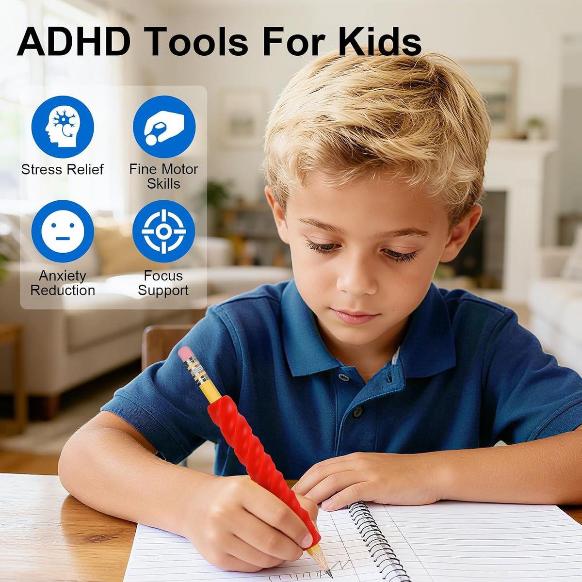 Sensory Pencil Grips for Kids & Adults, 4 Pack Textured ADHD Fidget Tools