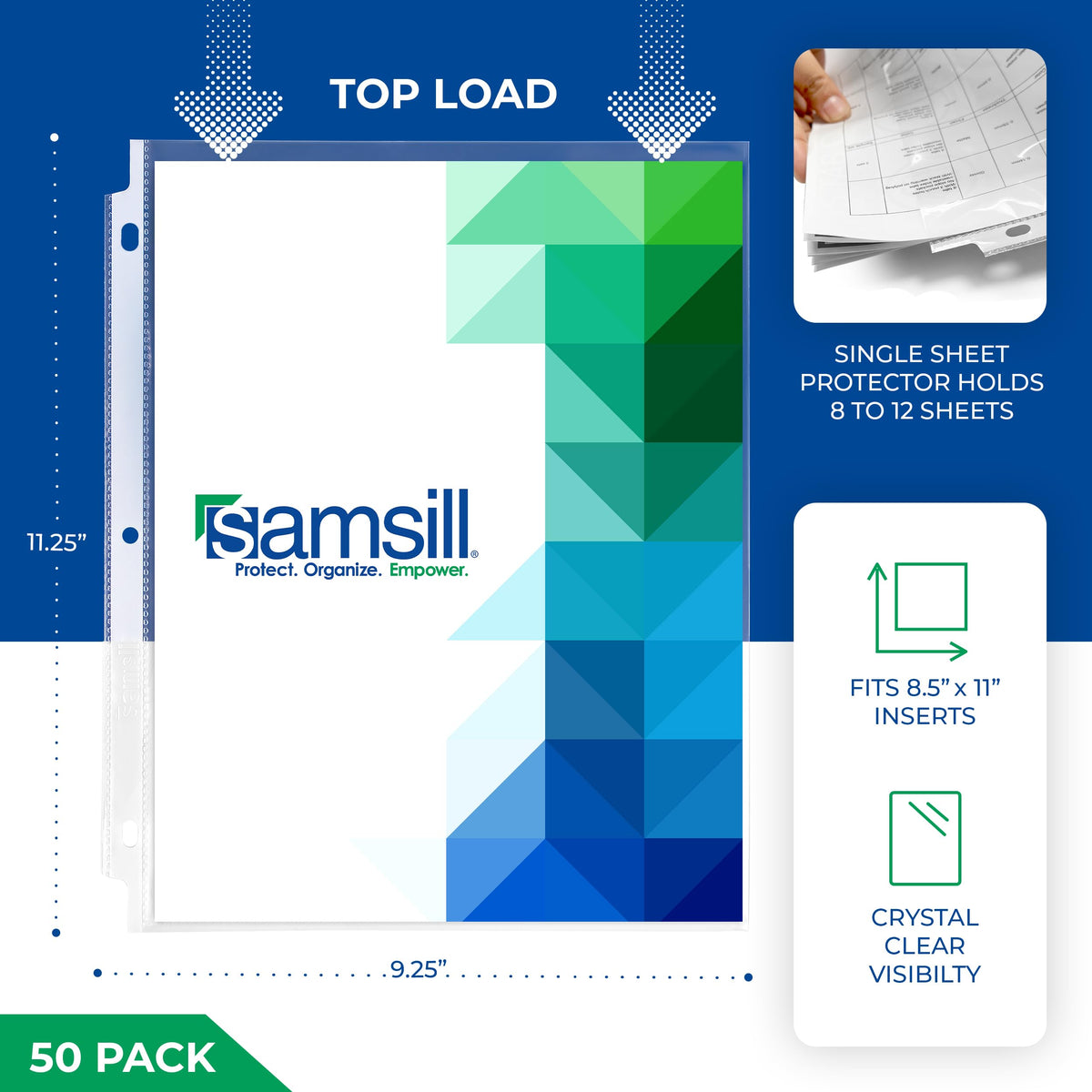 Samsill 200 Pack Heavy Duty Sheet Protectors, Non-Glare, 8.5x11 Inch Page Protectors for 3 Ring Binder, Letter Size Protectors, Reinforced Holes, Non-Glare Protector, Top Loading, Acid Free