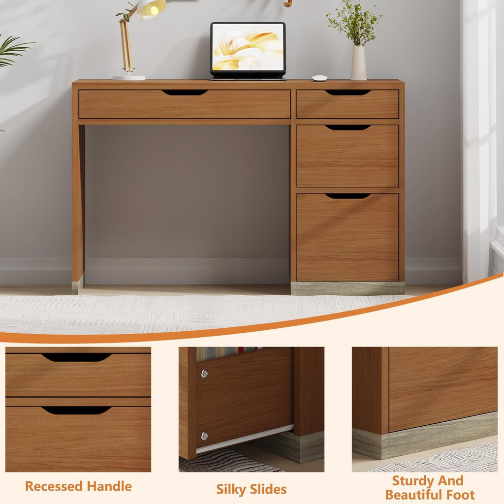 MaverickFurni White Desk with Drawers, 48 Inch Small Computer Desk