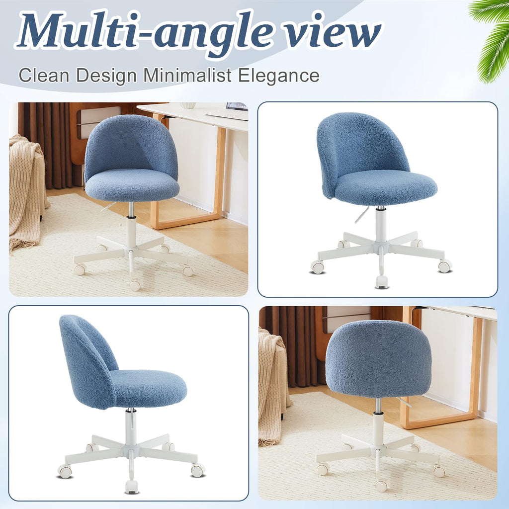 VINGLI Cute Candy Chair Armless Comfy Small Office Desk Vanity Chair with Wheels & Lumbar Support,Teddy Adjustable Rolling Swivel Computer Task Ch for Home Office,Bedroom,Gentle Pink
