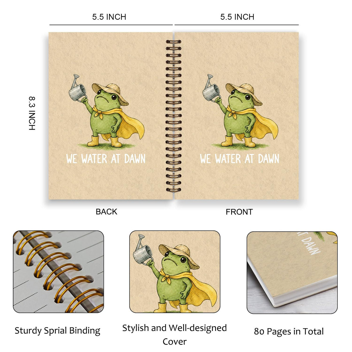 Frog Notebook, Frog Office Supplies, Cute Spiral Journal for Teens