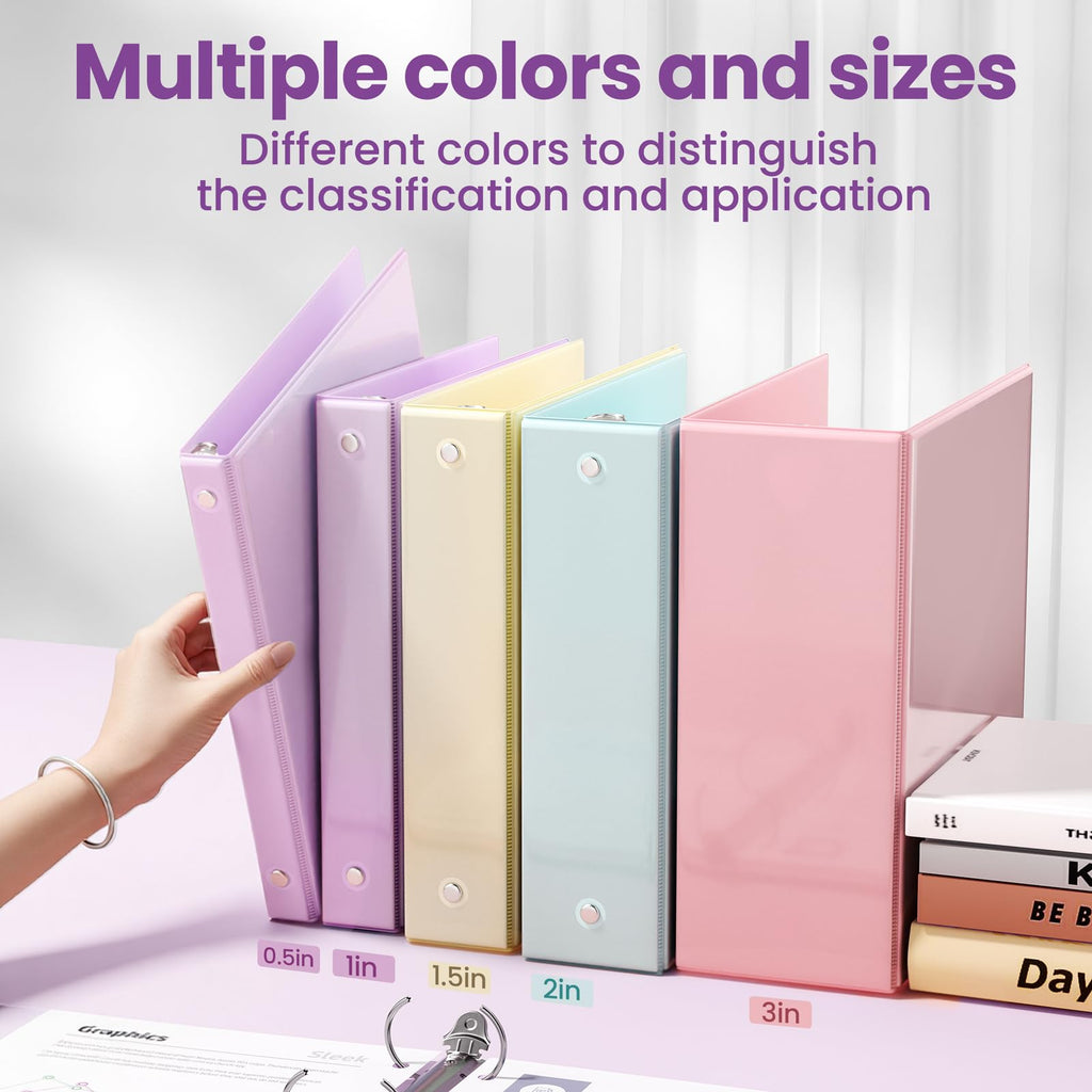 SUNEE 3 Ring Binder 1 Inch 4 Pack, Clear View 1" Binders Three Ring PVC-Free (Fit 8.5x11 Inches) for School or Office Supplies, Assorted Pastel