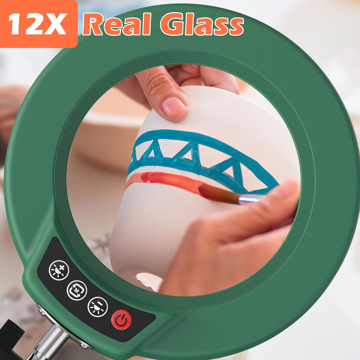 30X 12X Square Magnifying Glass with Light and Clamp, 36'' Ultra Long Lamp