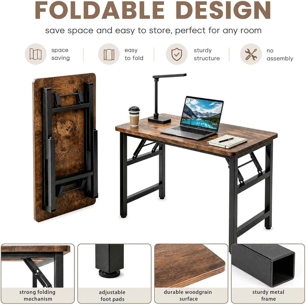 Mrsanmu 47.2-Inch Folding Student Desk, Rustic Brown